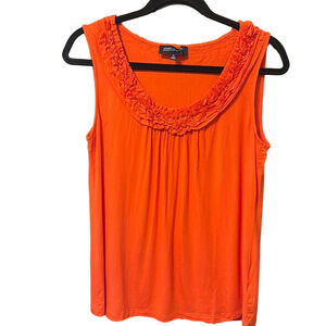 Jones New York Signature Sleeveless Ruffled Neckline Tank Top Blouse